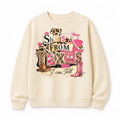 She's From Texas Leopard Collage Graphic Tee & Sweatshirt — Cotton Crewneck Sweatshirt, Cream