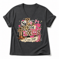 She's From Texas Leopard Collage Graphic Tee & Sweatshirt — Cotton-Spandex V-Neck T-Shirt, Dark Gray