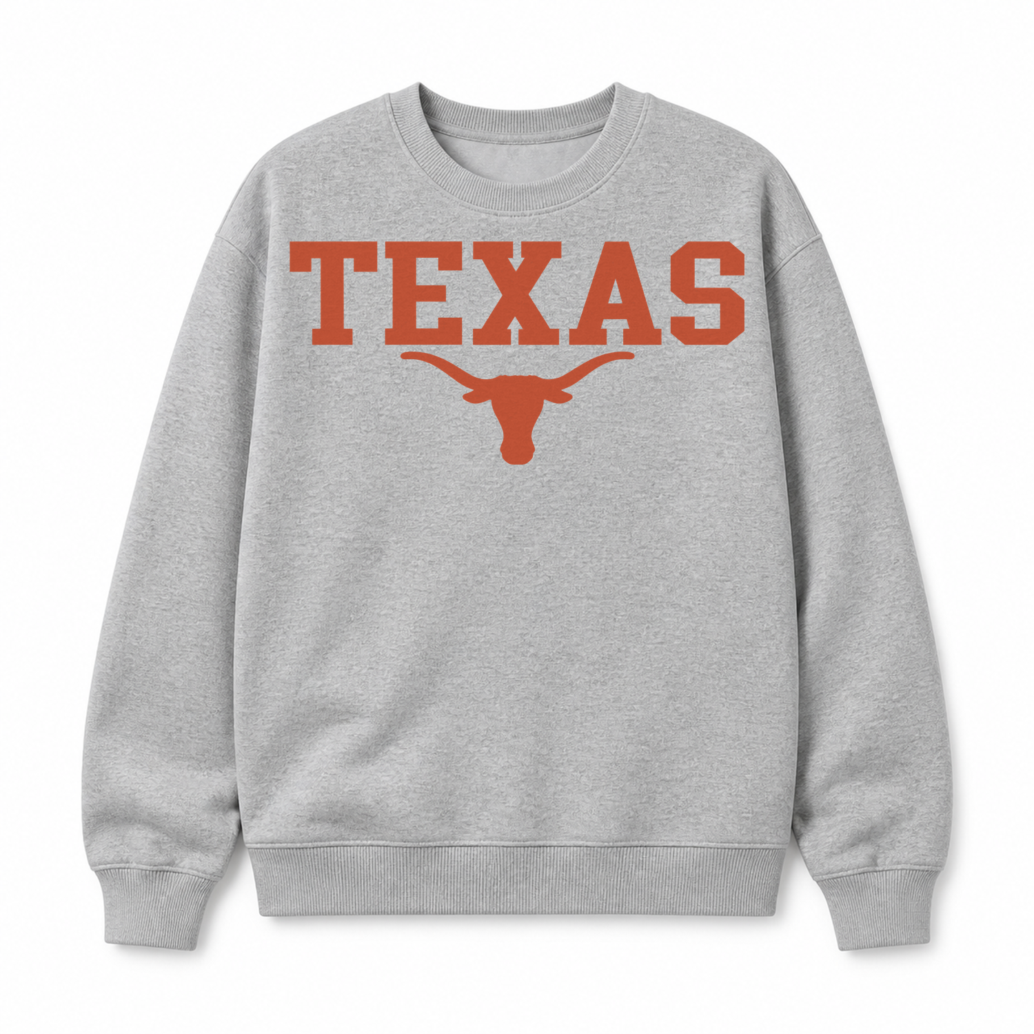Texas Longhorn Graphic Tee & Sweatshirt — Cotton Crewneck Sweatshirt, Light Gray
