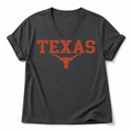 Texas Longhorn Graphic Tee & Sweatshirt — Cotton-Spandex V-Neck T-Shirt, Dark Gray