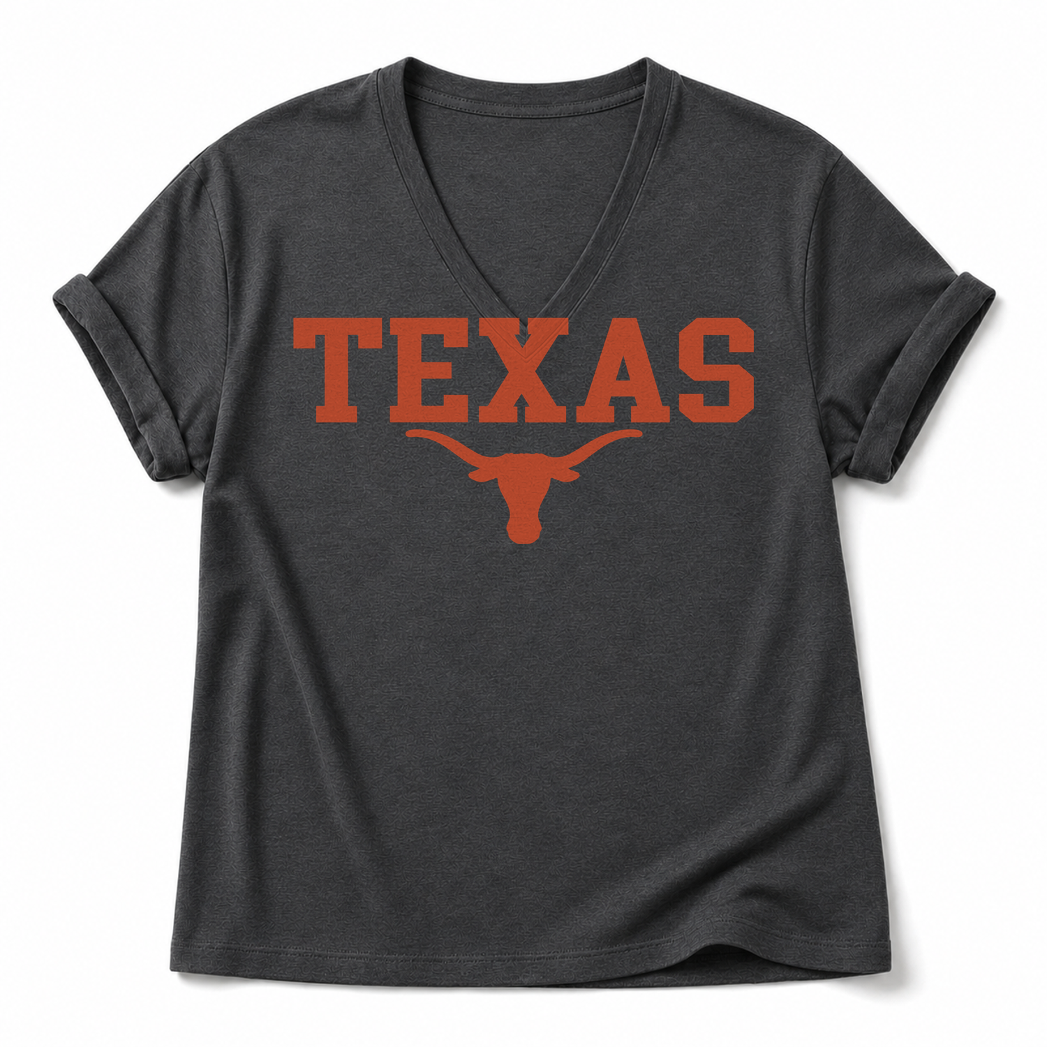 Texas Longhorn Graphic Tee & Sweatshirt — Cotton-Spandex V-Neck T-Shirt, Dark Gray