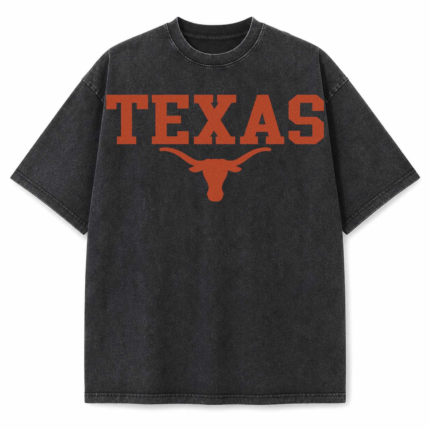 Texas Longhorn Graphic Tee & Sweatshirt — Vintage Washed Heavyweight T-Shirt, Washed Black