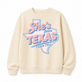 She's From Texas Retro Graphic Tee & Sweatshirt — Cotton Crewneck Sweatshirt, Cream