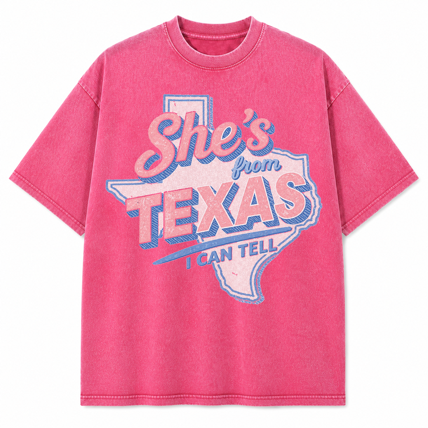 She's From Texas Retro Graphic Tee & Sweatshirt — Vintage Washed Heavyweight T-Shirt, Pink