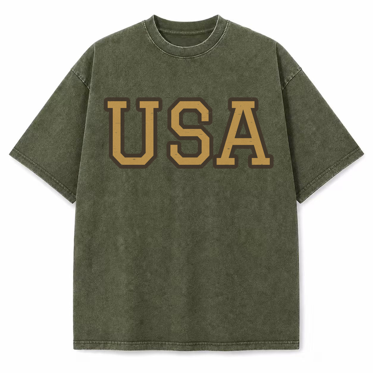 USA Collegiate Letter washed vintage heavyweight T-shirt in Military Green