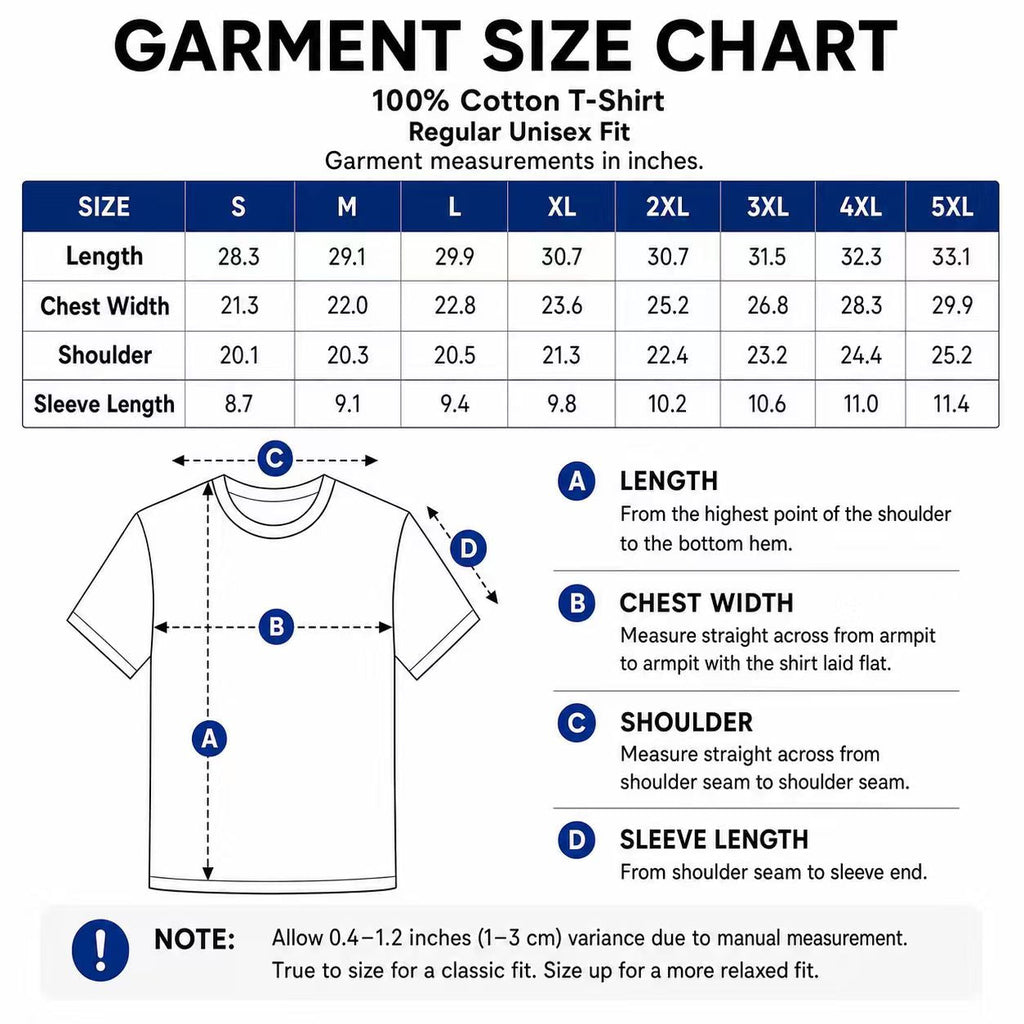 100 percent cotton T-shirt size chart S to 5XL