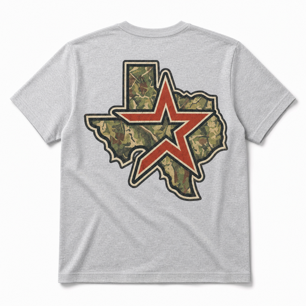 Vintage Washed Houston Camo Double-Sided Heavyweight Graphic Tee in 100% Cotton T-Shirt, Light Gray, back view