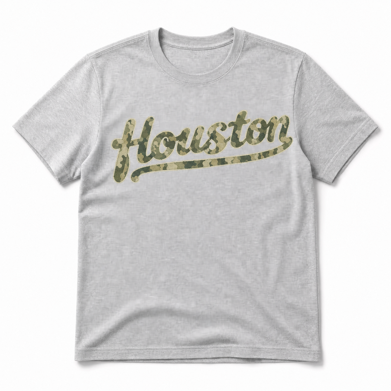 Vintage Washed Houston Camo Double-Sided Heavyweight Graphic Tee in 100% Cotton T-Shirt, Light Gray, front view