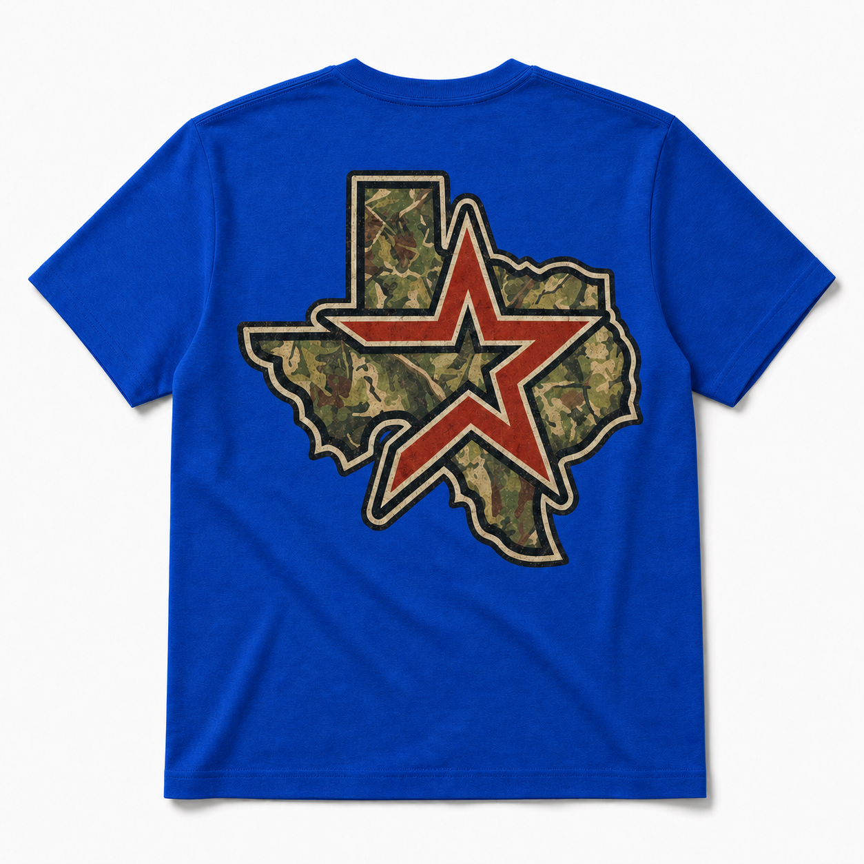 Vintage Washed Houston Camo Double-Sided Heavyweight Graphic Tee in 100% Cotton T-Shirt, Royal Blue, back view