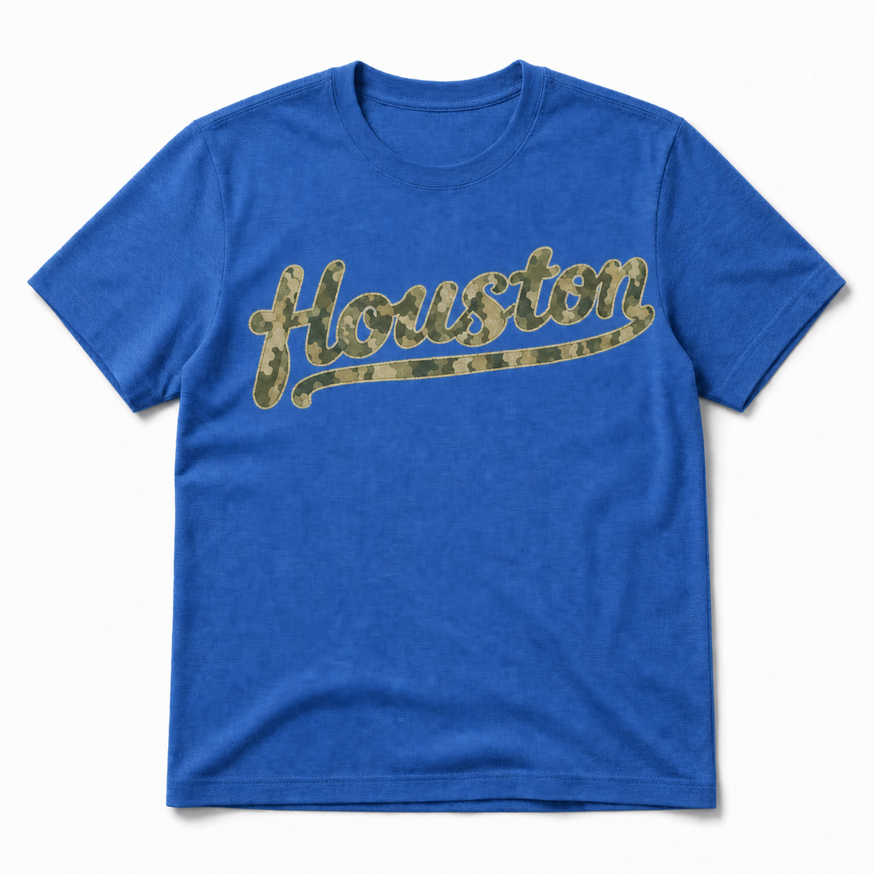 Vintage Washed Houston Camo Double-Sided Heavyweight Graphic Tee in 100% Cotton T-Shirt, Royal Blue, front view