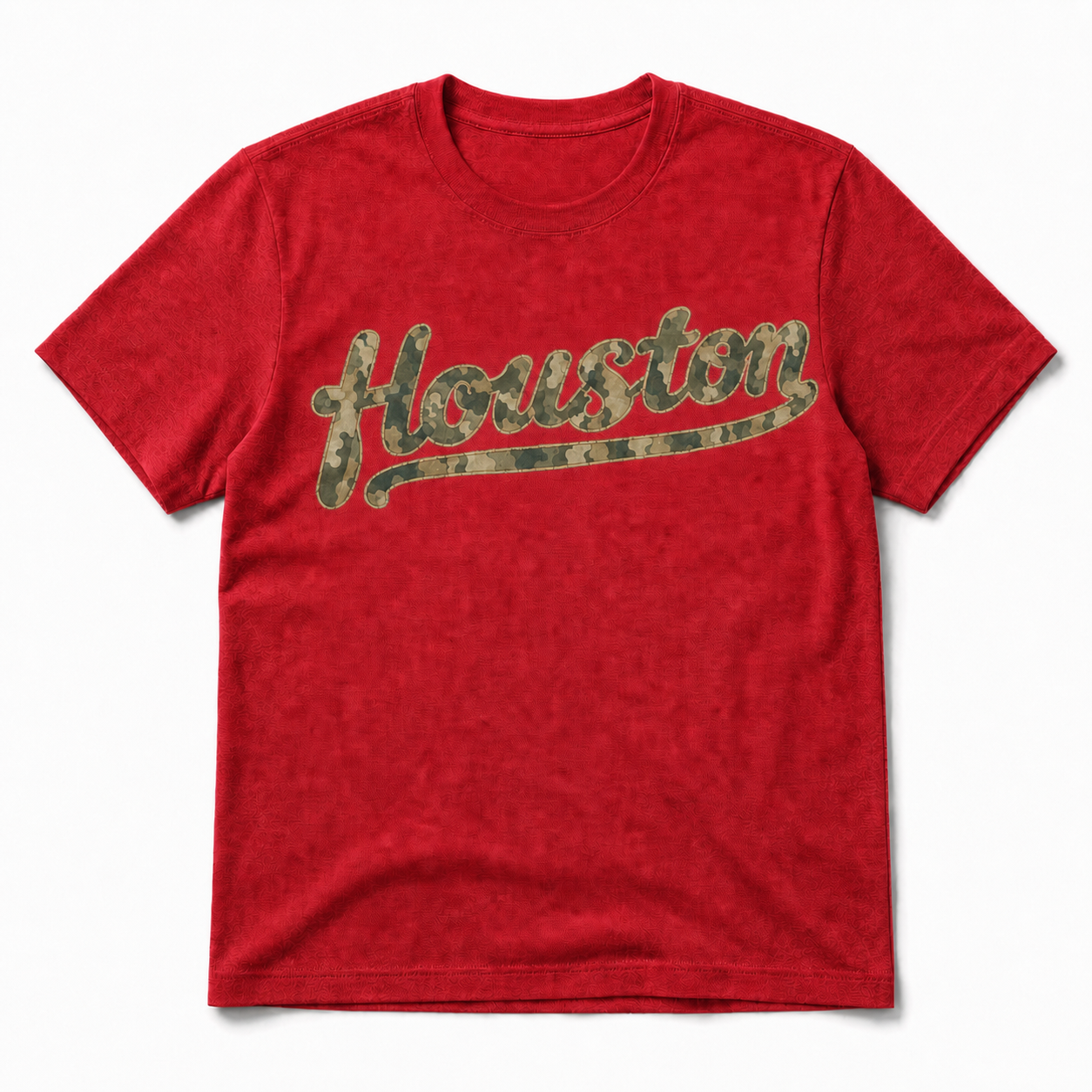 Vintage Washed Houston Camo Double-Sided Heavyweight Graphic Tee in 100% Cotton T-Shirt, Red, front view