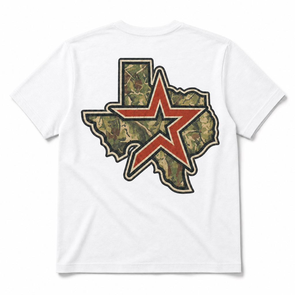 Vintage Washed Houston Camo Double-Sided Heavyweight Graphic Tee in 100% Cotton T-Shirt, White, back view