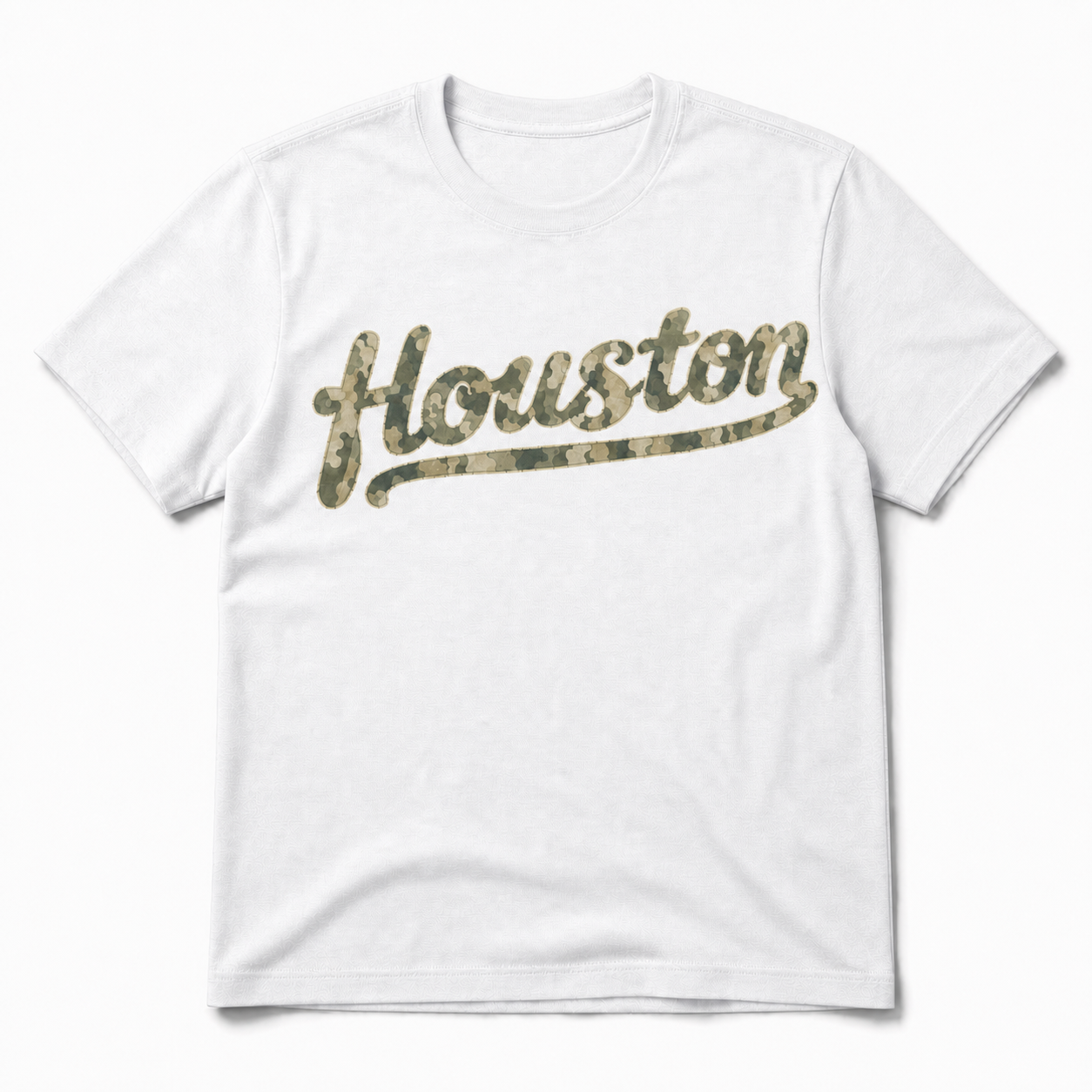Vintage Washed Houston Camo Double-Sided Heavyweight Graphic Tee in 100% Cotton T-Shirt, White, front view