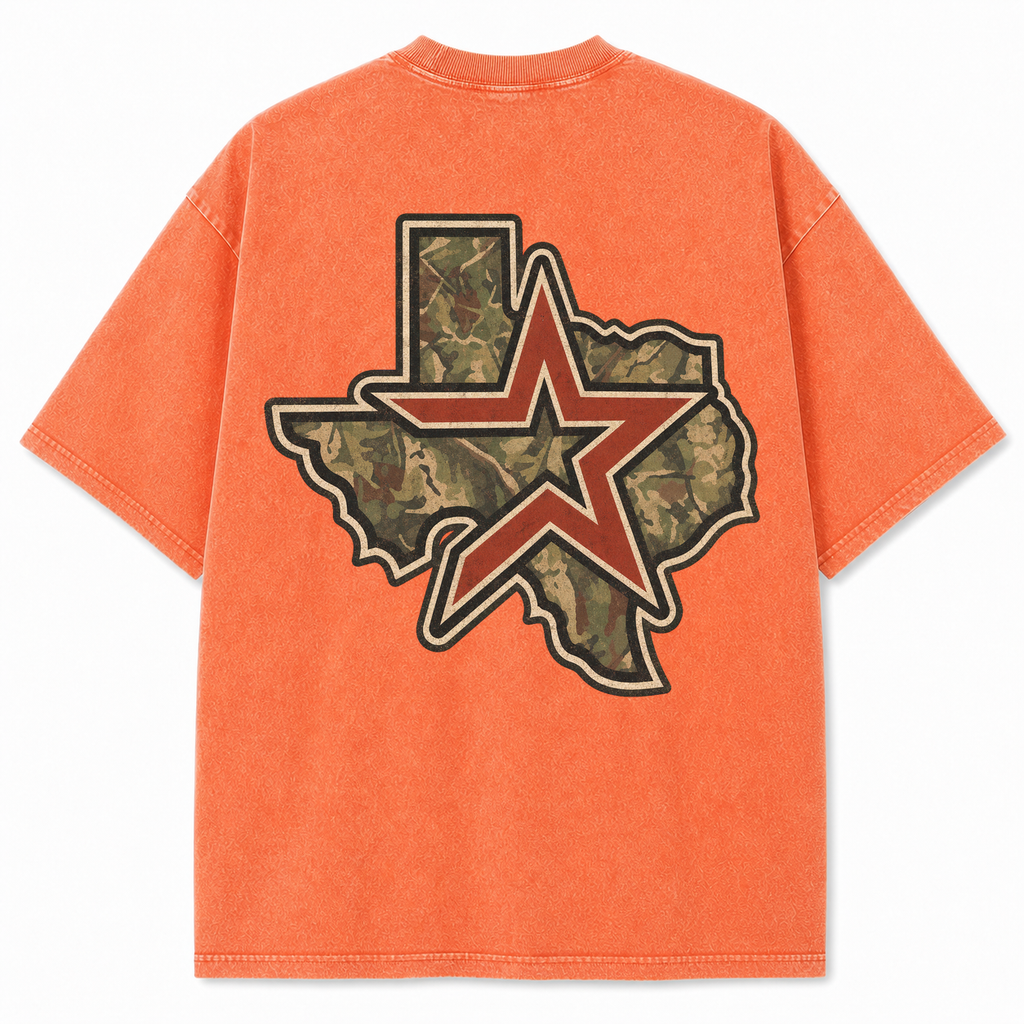 Vintage Washed Houston Camo Double-Sided Heavyweight Graphic Tee in Vintage Washed Heavyweight T-Shirt, Orange, back view