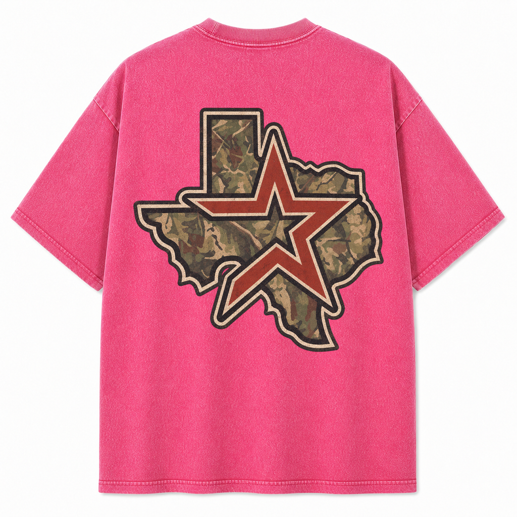 Vintage Washed Houston Camo Double-Sided Heavyweight Graphic Tee in Vintage Washed Heavyweight T-Shirt, Pink, back view