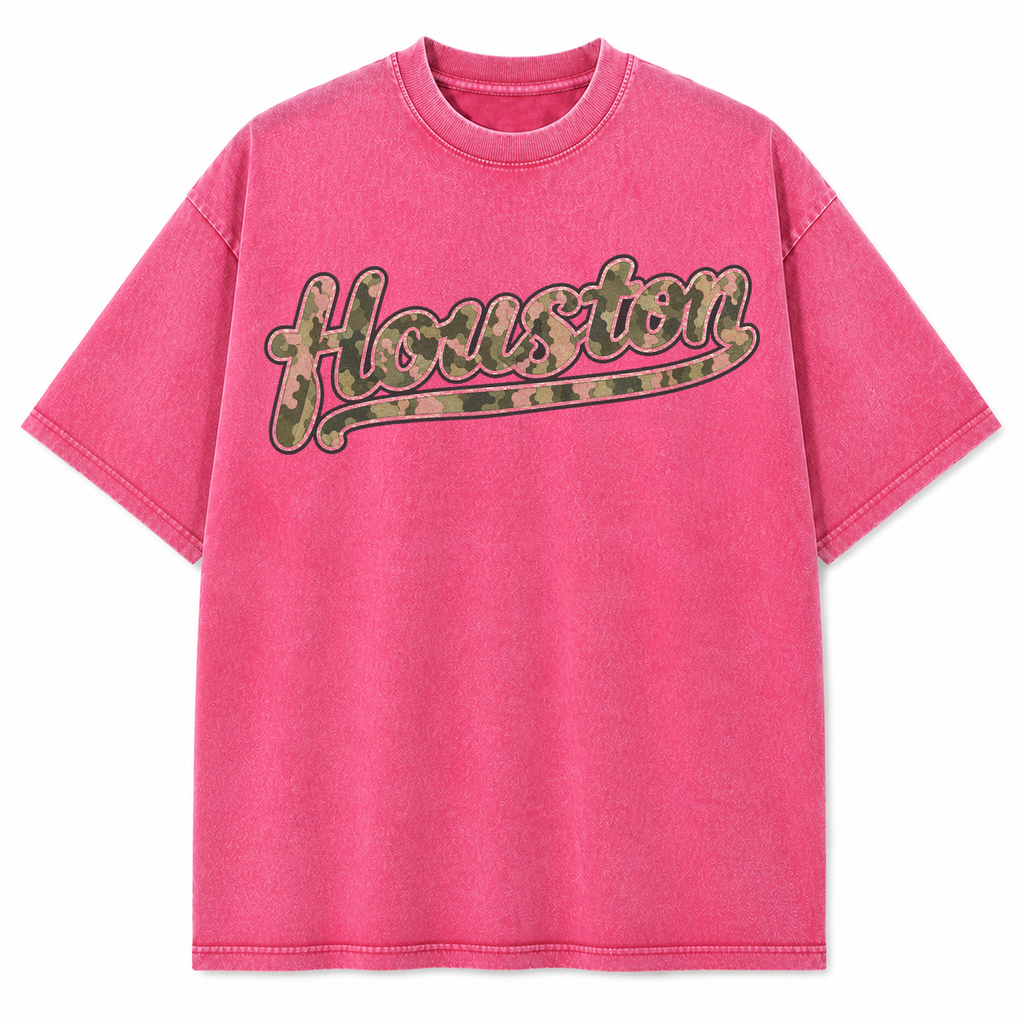 Vintage Washed Houston Camo Double-Sided Heavyweight Graphic Tee in Vintage Washed Heavyweight T-Shirt, Pink, front view