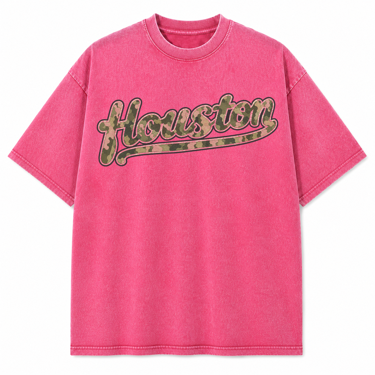Vintage Washed Houston Camo Double-Sided Heavyweight Graphic Tee in Vintage Washed Heavyweight T-Shirt, Pink, front view