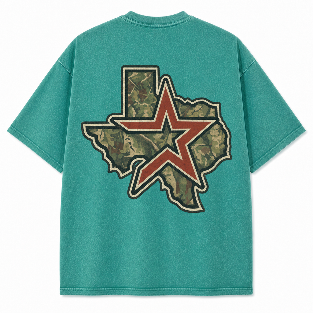 Vintage Washed Houston Camo Double-Sided Heavyweight Graphic Tee in Vintage Washed Heavyweight T-Shirt, Teal, back view