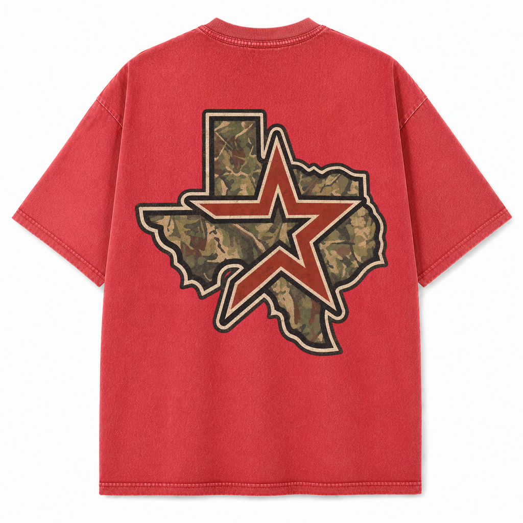 Vintage Washed Houston Camo Double-Sided Heavyweight Graphic Tee in Vintage Washed Heavyweight T-Shirt, Vintage Red, back vie