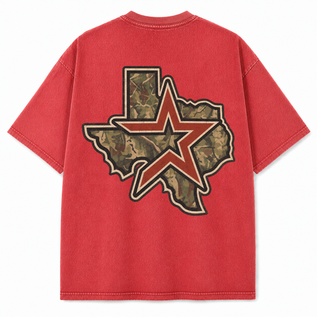 Vintage Washed Houston Camo Double-Sided Heavyweight Graphic Tee in Vintage Washed Heavyweight T-Shirt, Vintage Red, back vie