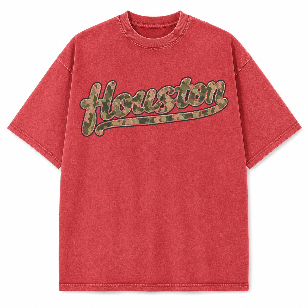 Vintage Washed Houston Camo Double-Sided Heavyweight Graphic Tee in Vintage Washed Heavyweight T-Shirt, Vintage Red, front vi