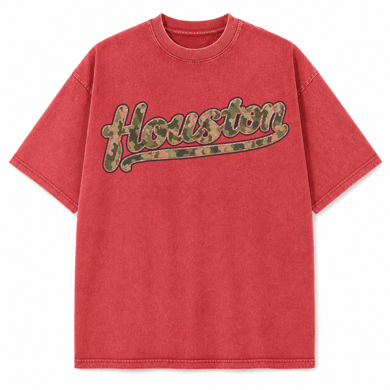 Vintage Washed Houston Camo Double-Sided Heavyweight Graphic Tee in Vintage Washed Heavyweight T-Shirt, Vintage Red, front vi
